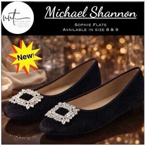 Michael Shannon Sophie Velvet Ballet Flats Crystal Rhinestone Black Sizes 8